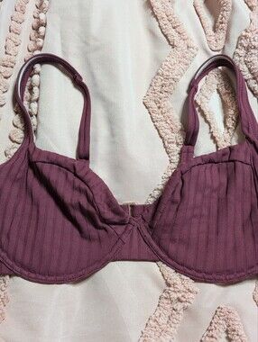 Shade & Shore Pucker Ribbed Maroon Burgundy Bikini Top 38DD